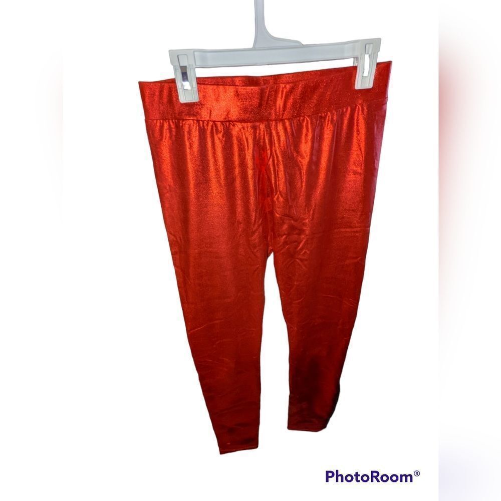 Stretchy Red Metallic High waisted Leggings